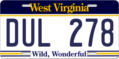 WV license plate DUL278