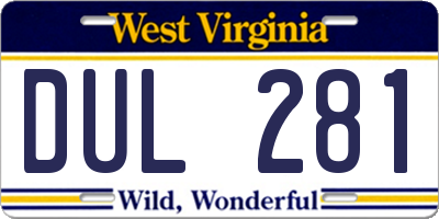 WV license plate DUL281