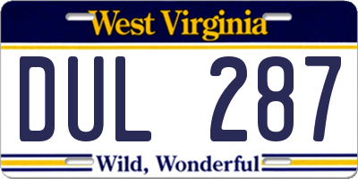 WV license plate DUL287