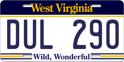 WV license plate DUL290
