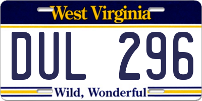 WV license plate DUL296