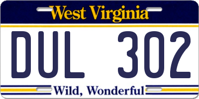 WV license plate DUL302
