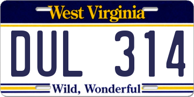 WV license plate DUL314