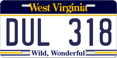 WV license plate DUL318