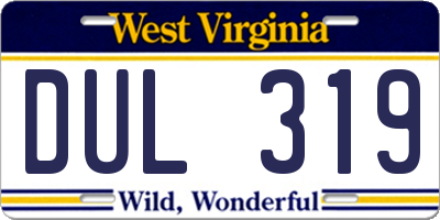 WV license plate DUL319