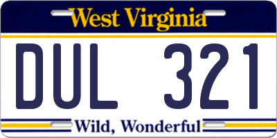 WV license plate DUL321