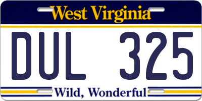 WV license plate DUL325