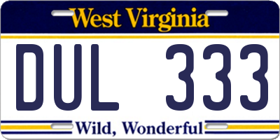 WV license plate DUL333