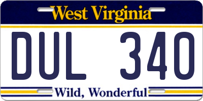 WV license plate DUL340