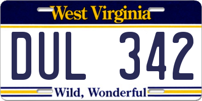 WV license plate DUL342