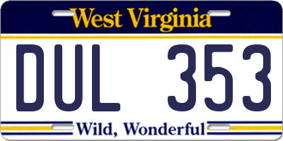 WV license plate DUL353
