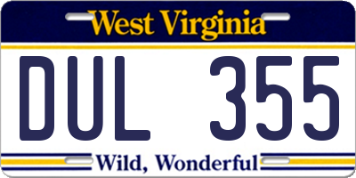 WV license plate DUL355