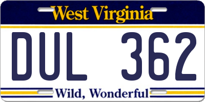 WV license plate DUL362