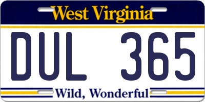 WV license plate DUL365