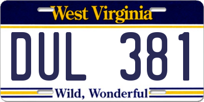 WV license plate DUL381