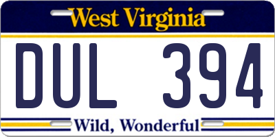 WV license plate DUL394