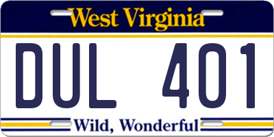 WV license plate DUL401
