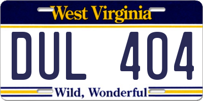 WV license plate DUL404