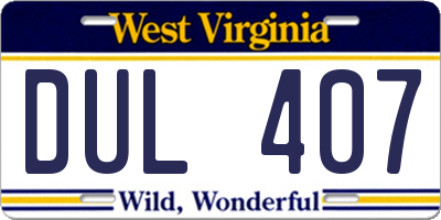 WV license plate DUL407