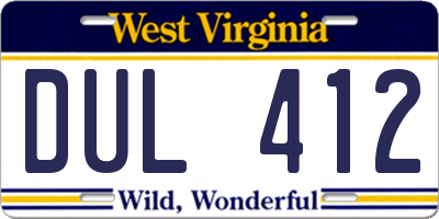 WV license plate DUL412