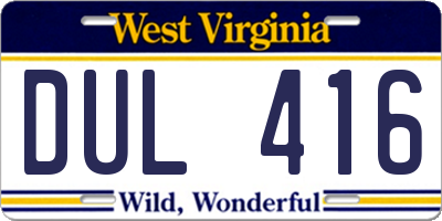 WV license plate DUL416