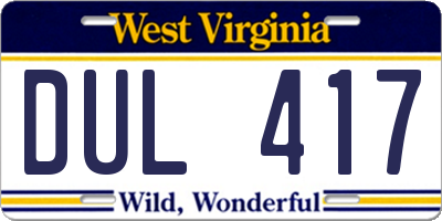 WV license plate DUL417