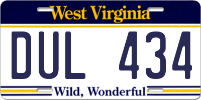 WV license plate DUL434