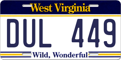 WV license plate DUL449