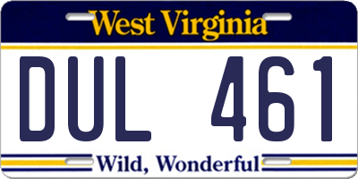 WV license plate DUL461