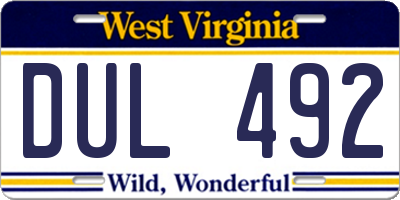WV license plate DUL492