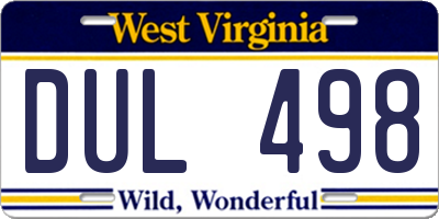 WV license plate DUL498