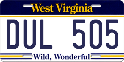 WV license plate DUL505