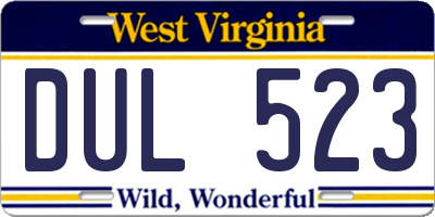 WV license plate DUL523