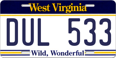 WV license plate DUL533