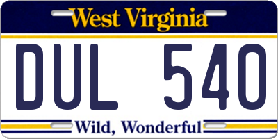 WV license plate DUL540