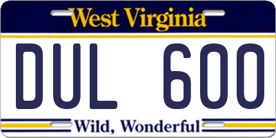 WV license plate DUL600