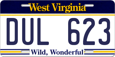 WV license plate DUL623