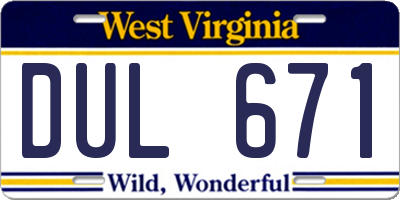 WV license plate DUL671