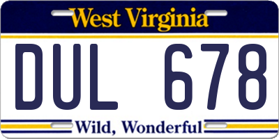 WV license plate DUL678