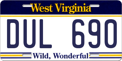 WV license plate DUL690