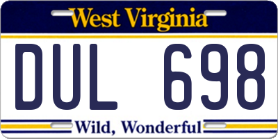 WV license plate DUL698