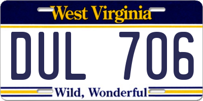 WV license plate DUL706
