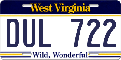 WV license plate DUL722