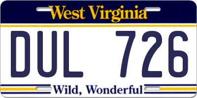 WV license plate DUL726