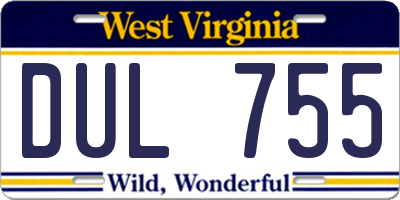 WV license plate DUL755