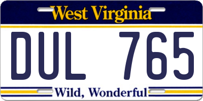 WV license plate DUL765