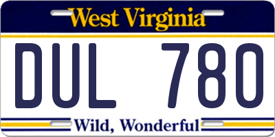 WV license plate DUL780