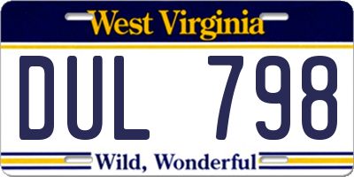 WV license plate DUL798