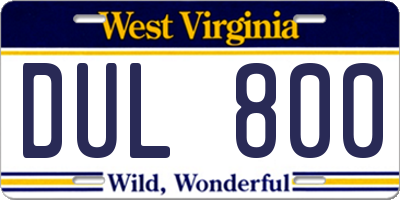 WV license plate DUL800