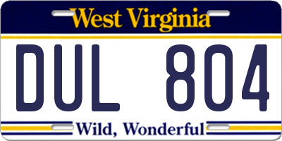 WV license plate DUL804